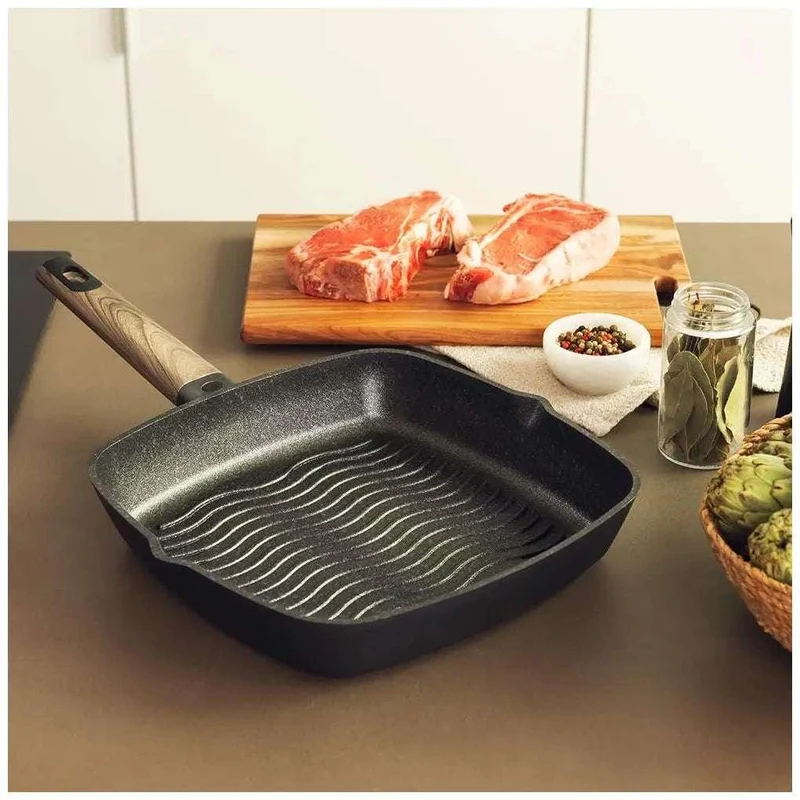 Grill de Aluminio Fundido 28 cm, Antiadhente, Apto Lavavajillas y Todas Cocinas de Cecotec