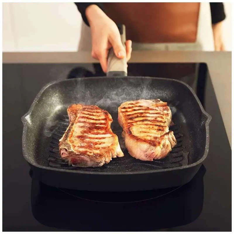 Grill de Aluminio Fundido 28 cm, Antiadhente, Apto Lavavajillas y Todas Cocinas de Cecotec