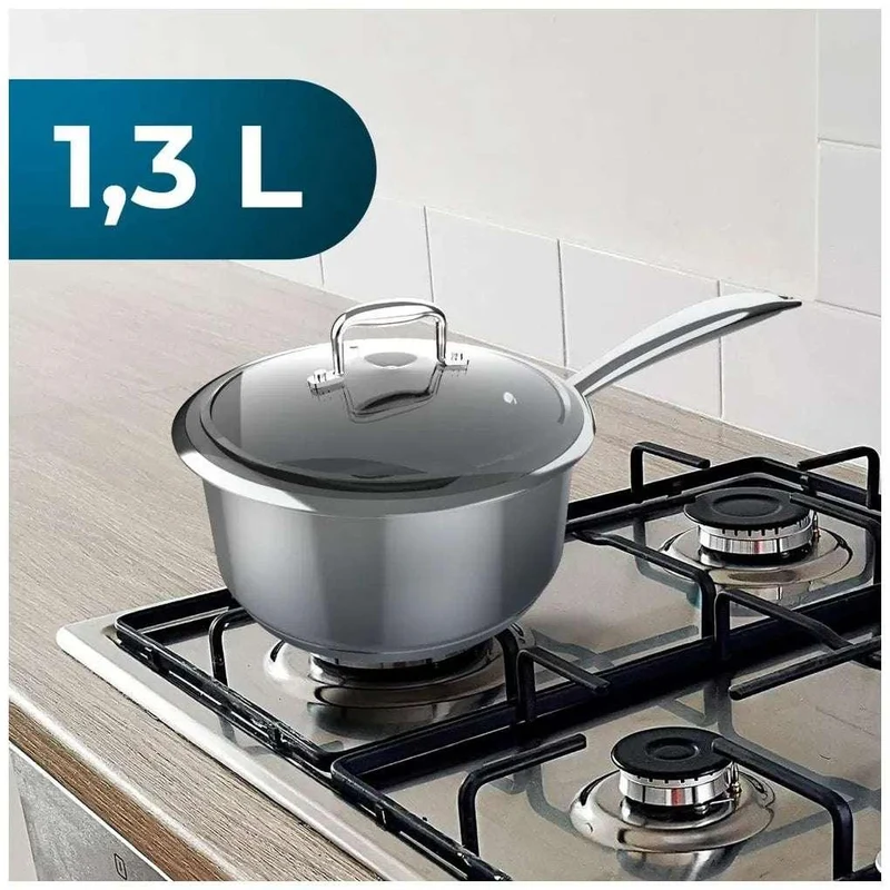 Cazo de Acero Inoxidable 16cm con Tapa de Cristal, Apto para Inducción y Horno de Cecotec