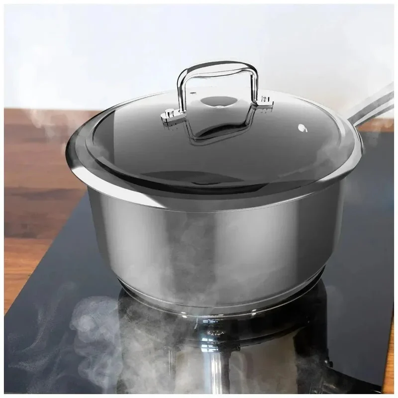 Cazo de Acero Inoxidable 16cm con Tapa de Cristal, Apto para Inducción y Horno de Cecotec