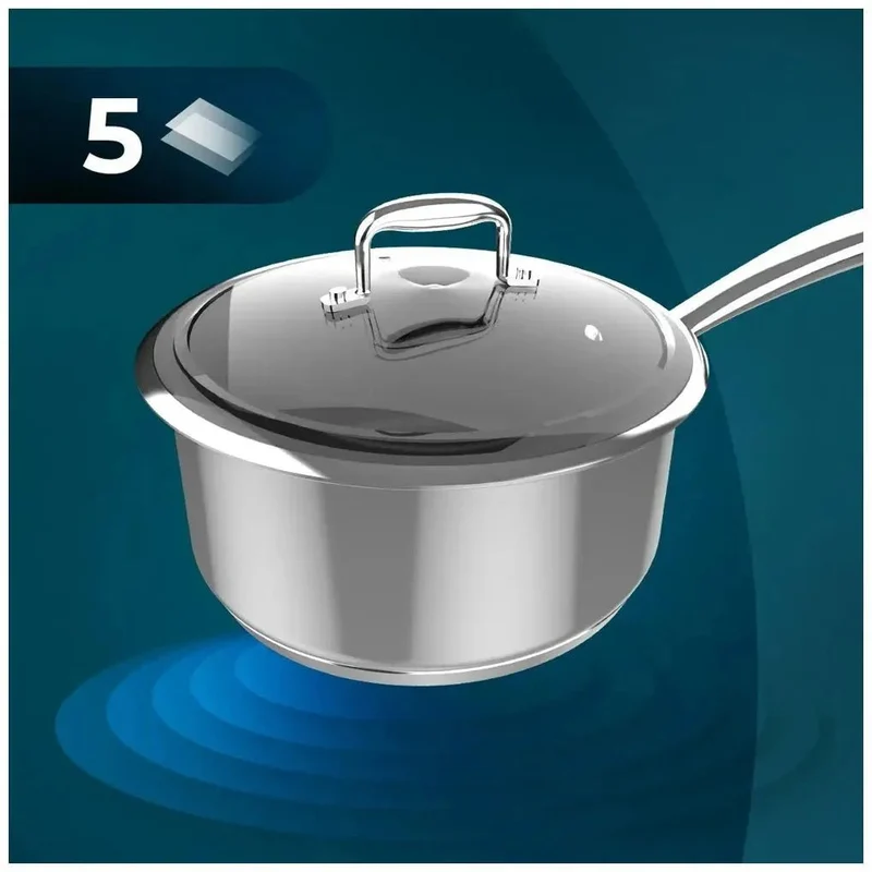 Cazo de Acero Inoxidable 16cm con Tapa de Cristal, Apto para Inducción y Horno de Cecotec