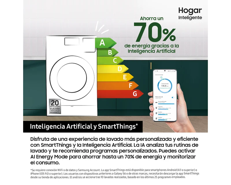 Lavasecadora Samsung WD18DB8995BZT2 Bespoke 18/11 kg Bomba de Calor Grafito Clase A