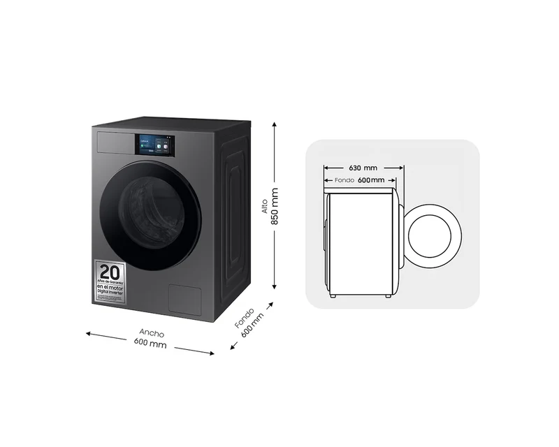 Lavadora Samsung WF90F09C4SU3 Bespoke 9 kg 1400 RPM Autodosificador Grafito Clase A