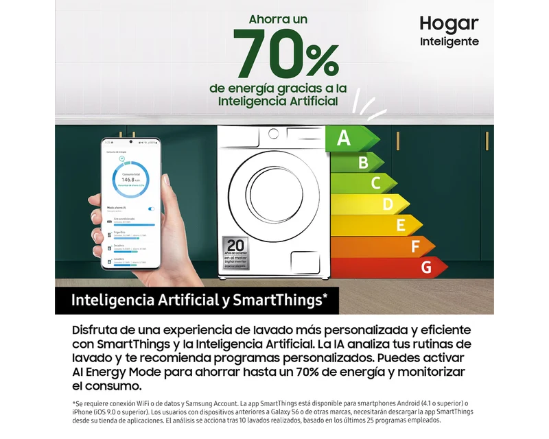 Lavadora Samsung WF90F09C4SU3 Bespoke 9 kg 1400 RPM Autodosificador Grafito Clase A