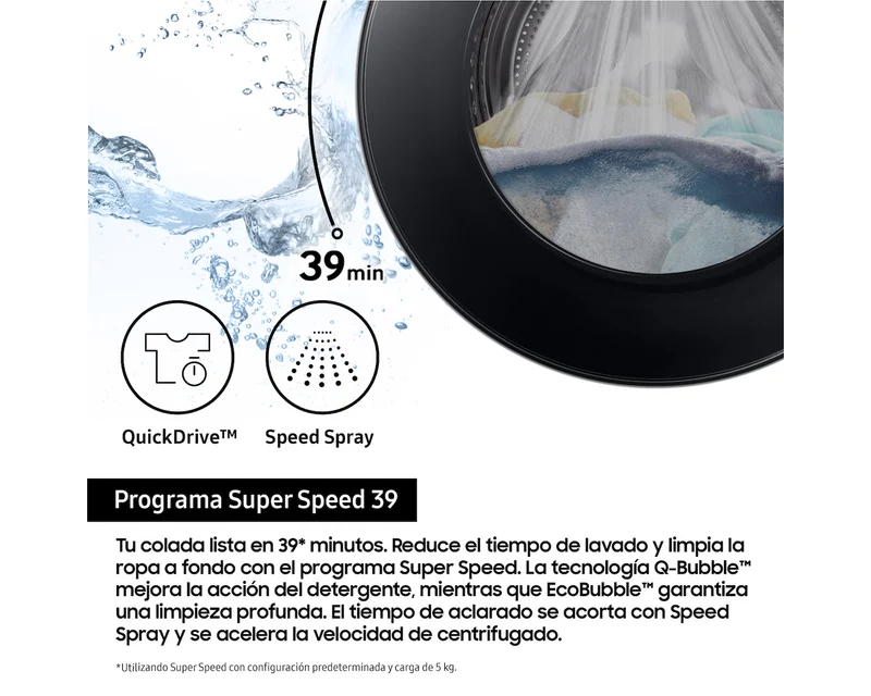 Lavadora Samsung WF90F09C4SU3 Bespoke 9 kg 1400 RPM Autodosificador Grafito Clase A