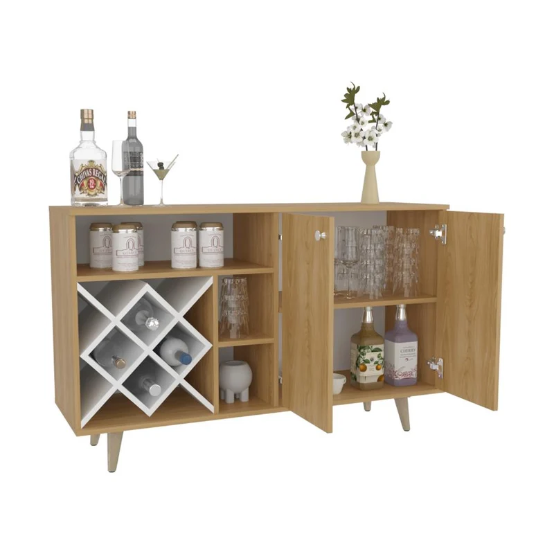 Bar Nantes, Fresno Europeo y Blanco, con Espacio Para Botellas y Porta Copas