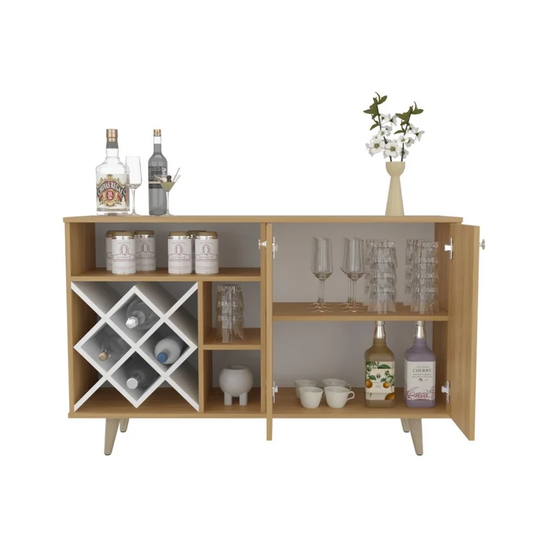 Bar Nantes, Fresno Europeo y Blanco, con Espacio Para Botellas y Porta Copas