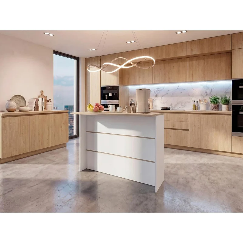 Barra de Cocina Diamante, Blanco y Cartagena, con Dos Entrepaños