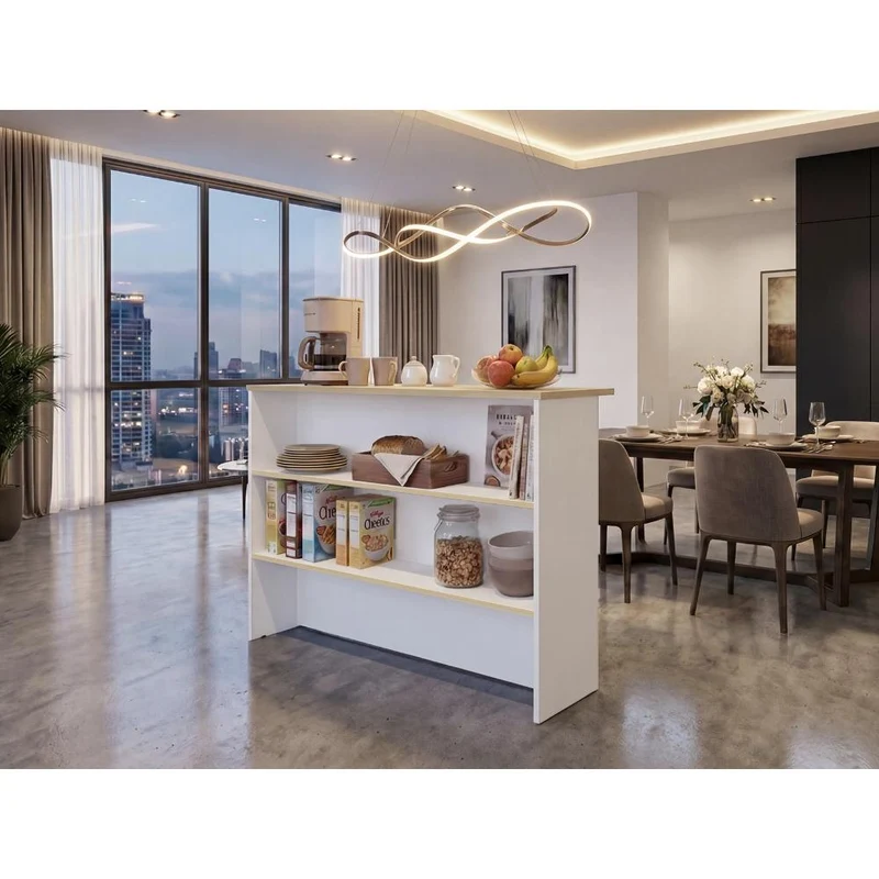 Barra de Cocina Diamante, Blanco y Cartagena, con Dos Entrepaños