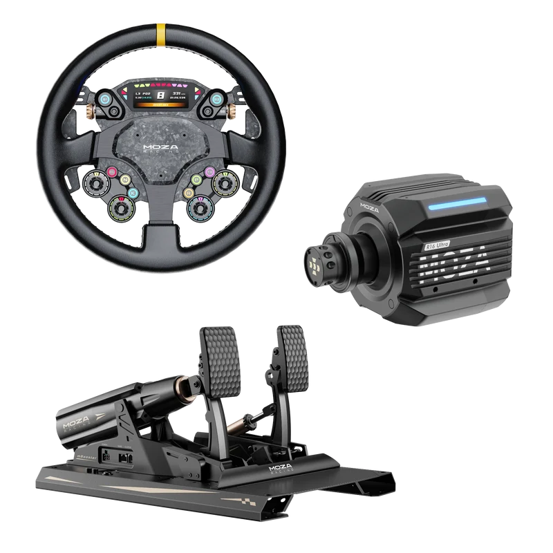 Pack MOZA R16 Ultra – Direct Drive 16 Nm, Volante y Pedales