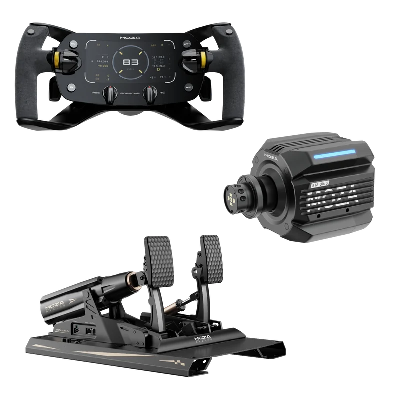 Pack MOZA R16 Ultra – Direct Drive 16 Nm, Volante y Pedales