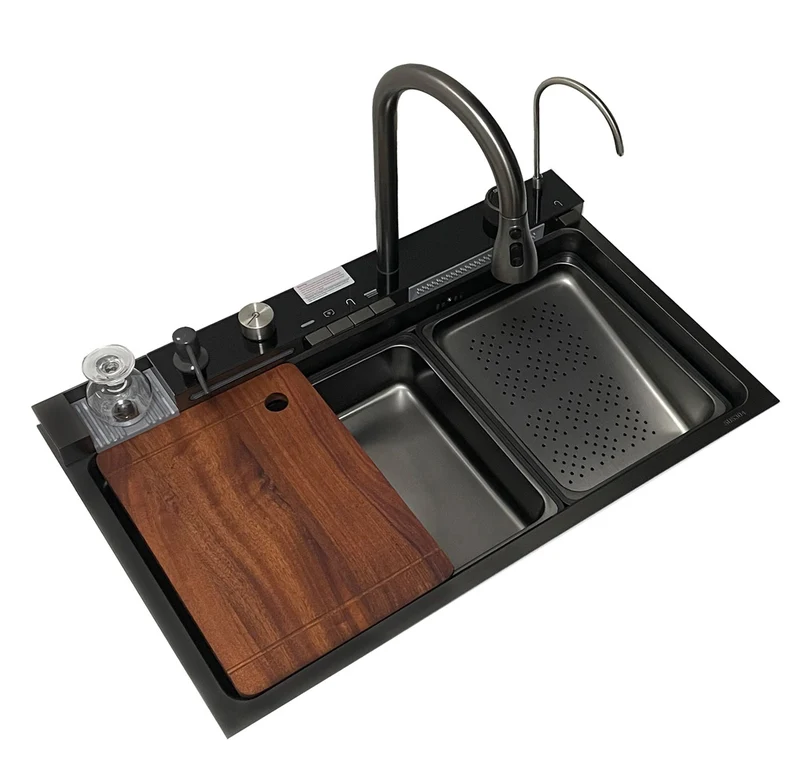 🖤 FREGADERO ZEUS NEGRO PAVONADO 76x46 CM · ESTACIÓN DE TRABAJO PREMIUM PARA COCINA