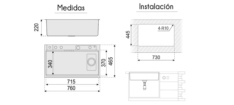 🖤 FREGADERO ZEUS NEGRO PAVONADO 76x46 CM · ESTACIÓN DE TRABAJO PREMIUM PARA COCINA