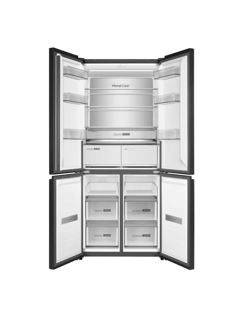 ❄️ Frigorífico 4 Puertas Johnson JR4D1986ENGN 190 cm Cristal Negro – 521L No Frost Inverter