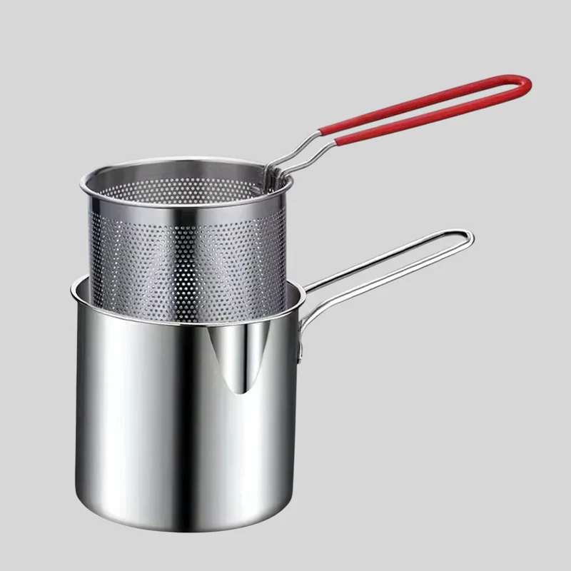 Mini Frituurpan 1200ML RVS met Zeef voor Thuisgebruik