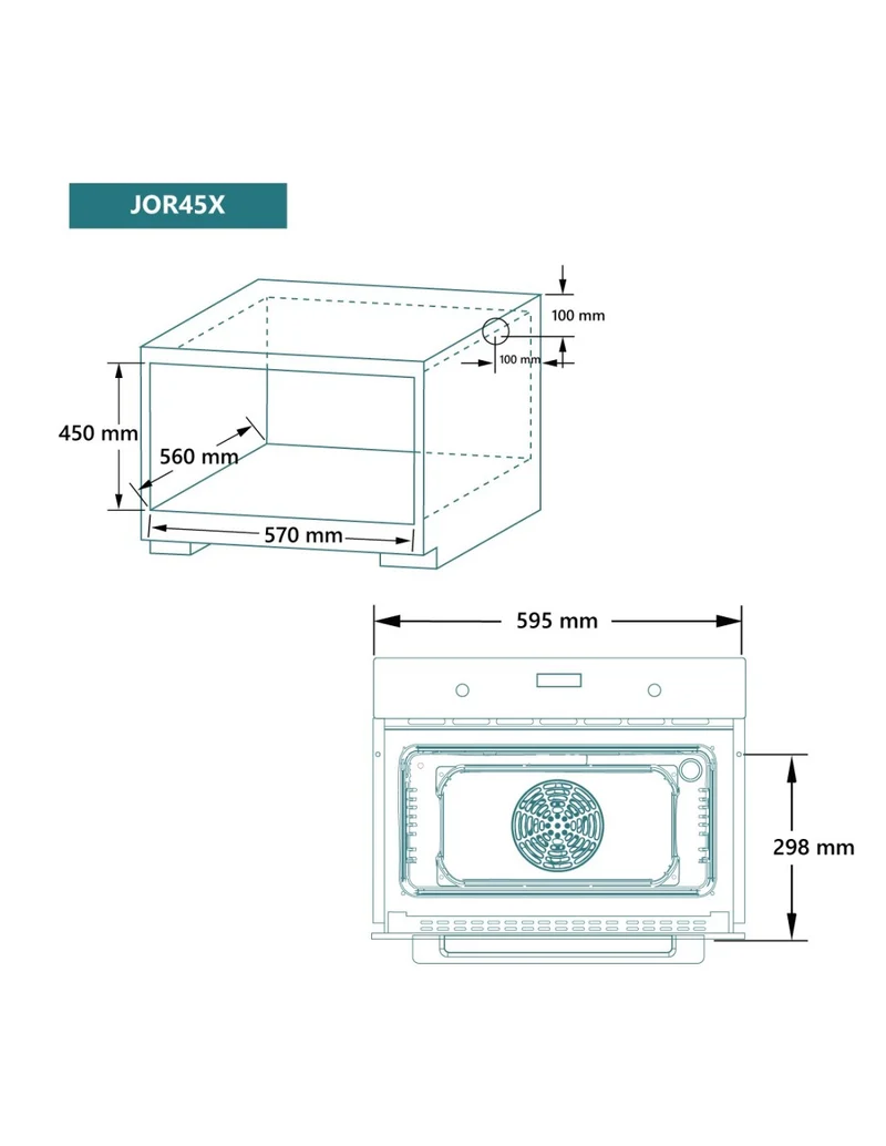 🔥 Horno Multifunción Johnson JOR45X Compacto 45 cm Inox y Cristal Negro – 45L con 8 Funciones
