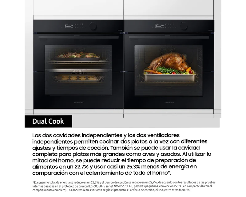 Horno Pirolítico Bespoke AI 76L 59.5cm Dual Cook Steam™ Clase A+ Negro NV7B5750TDK/U1