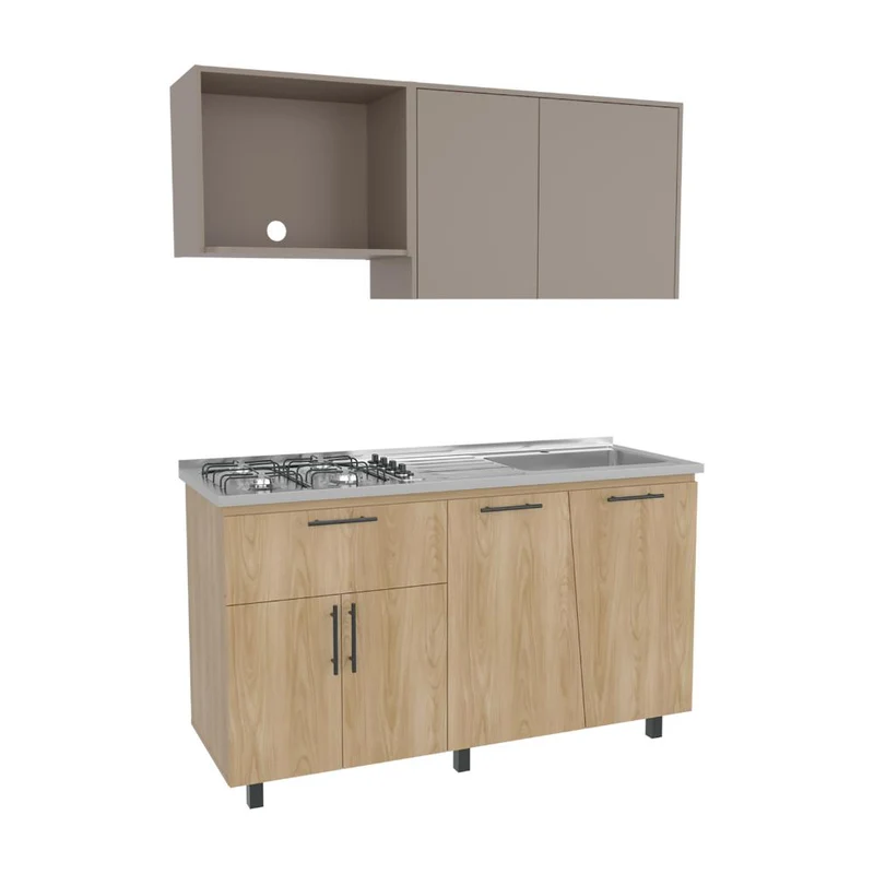 Cocina Integral Emilia, Fresno Europeo y Taupe, Incluye mesón Derecho