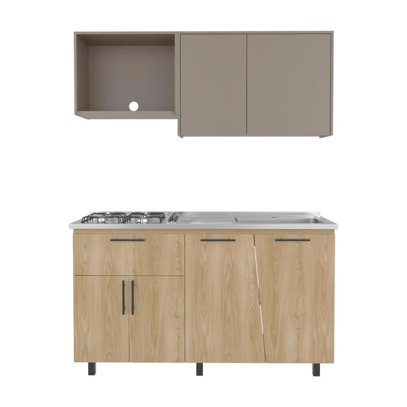 Cocina Integral Emilia, Fresno Europeo y Taupe, Incluye mesón Derecho