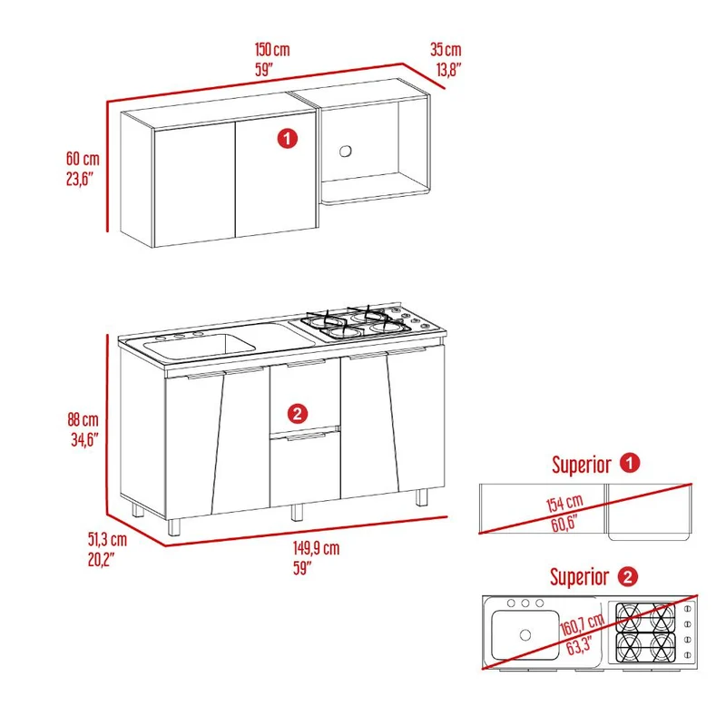 Cocina Integral Naray, Nevado y Piedra, Incluye Mesón Izquierdo ZF