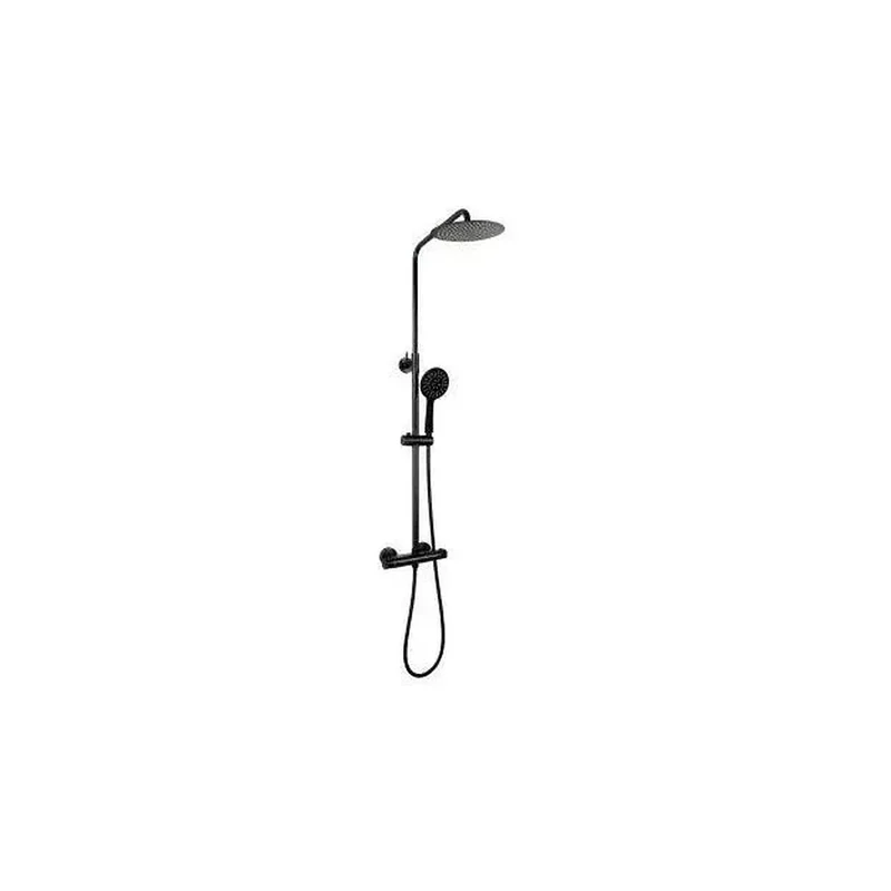 Columna de ducha termostática ajustable con rociador redondo y alcachofa de mano en negro mate Ebro de Valaz