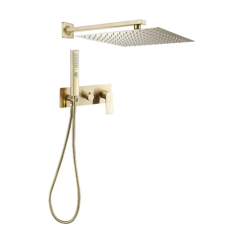 Conjunto de ducha monomando empotrado a pared cuadrado en dorado cepillado Miño de Valaz