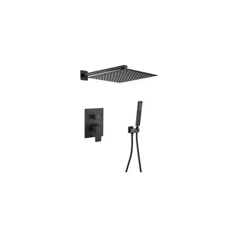 Conjunto de ducha empotrado a pared monomando cuadrado en negro mate Tajo de Valaz