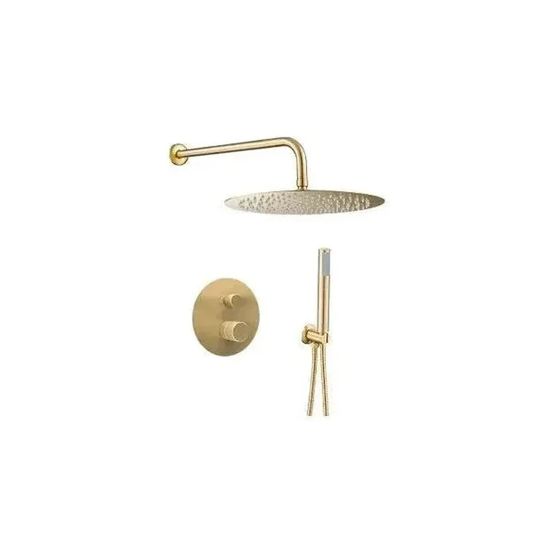 Kit de ducha empotrada con rociador redondo monomando en oro mate Besaya de Valaz