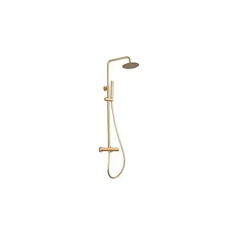Columna de ducha termostática ajustable con rociador y alcachofa de mano en oro mate cepillado Ebro de Valaz