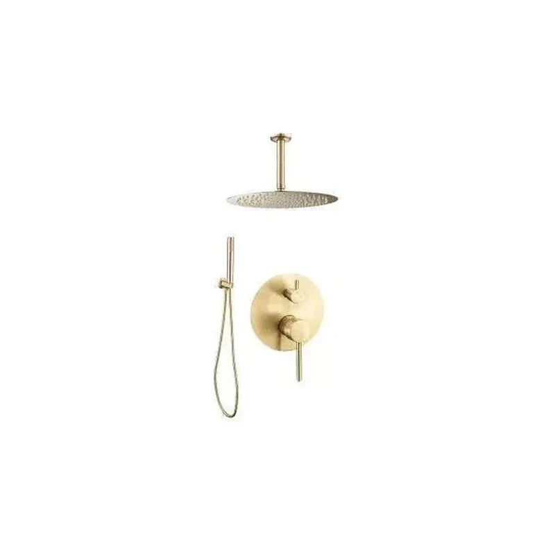 Conjunto de ducha redonda empotrada a techo en acero y latón dorado cepillado Jucar de Valaz