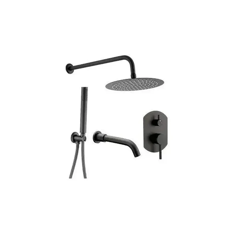 Kit de ducha empotrada a pared con grifo de bañera y rociador en negro mate Duero de Valaz