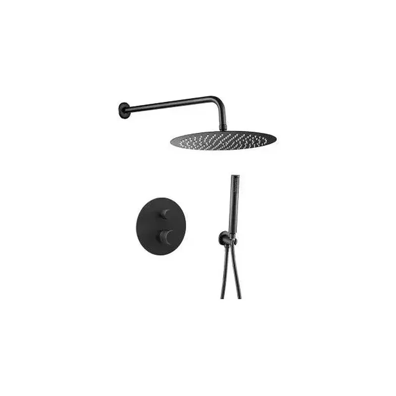 Kit de ducha empotrada con rociador redondo monomando en negro mate Besaya de Valaz