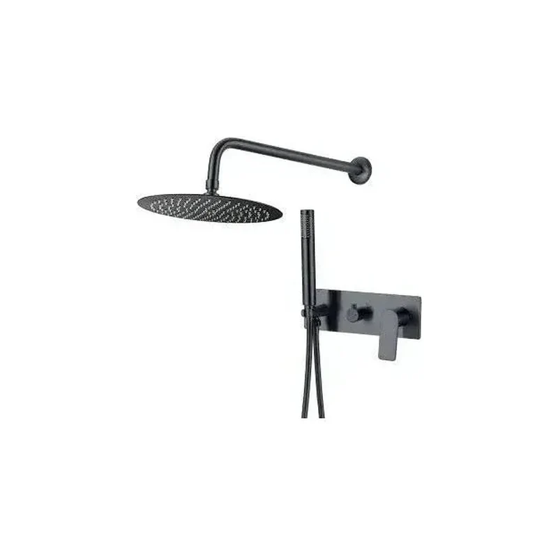 Conjunto de ducha empotrado a pared monomando redondo con embellecedor rectangular en negro mate Sil de Valaz