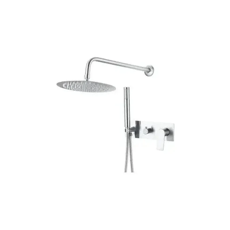 Conjunto de ducha empotrado a pared monomando redondo con embellecedor rectangular en cromado Sil de Valaz