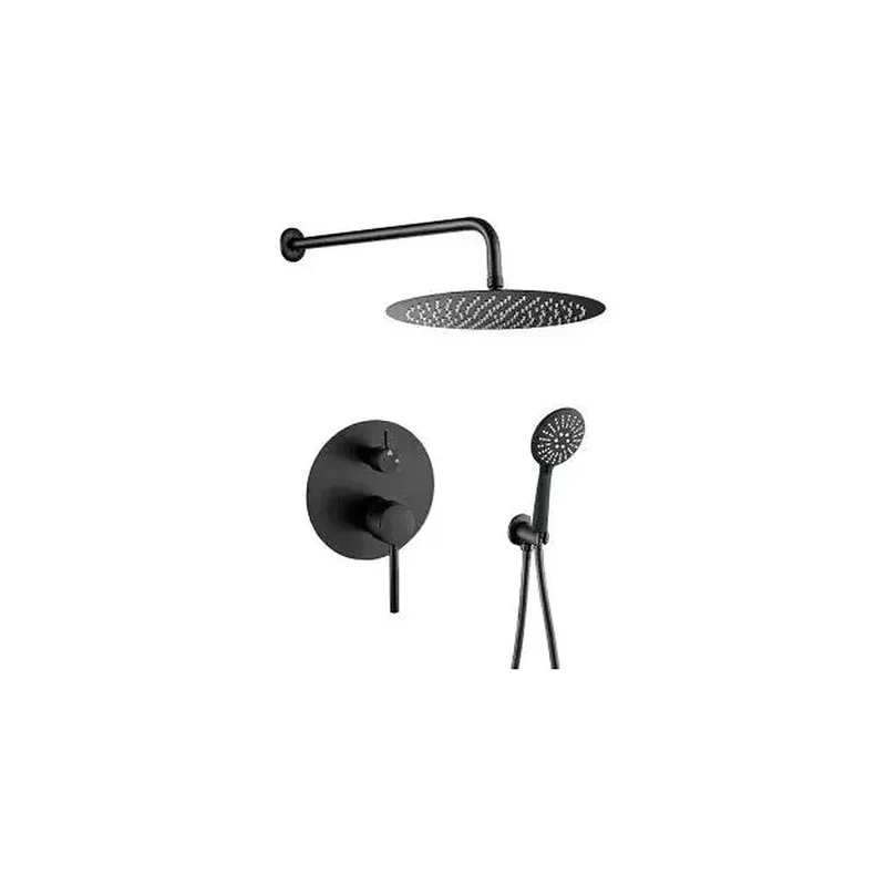 Kit de ducha empotrada a pared con rociador redondo de latón macizo en negro mate Cabriel de Valaz