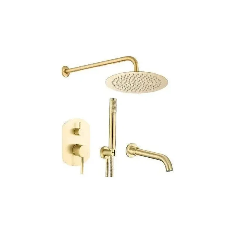 Kit de ducha empotrada a pared con grifo de bañera y rociador en dorado cepillado Duero de Valaz