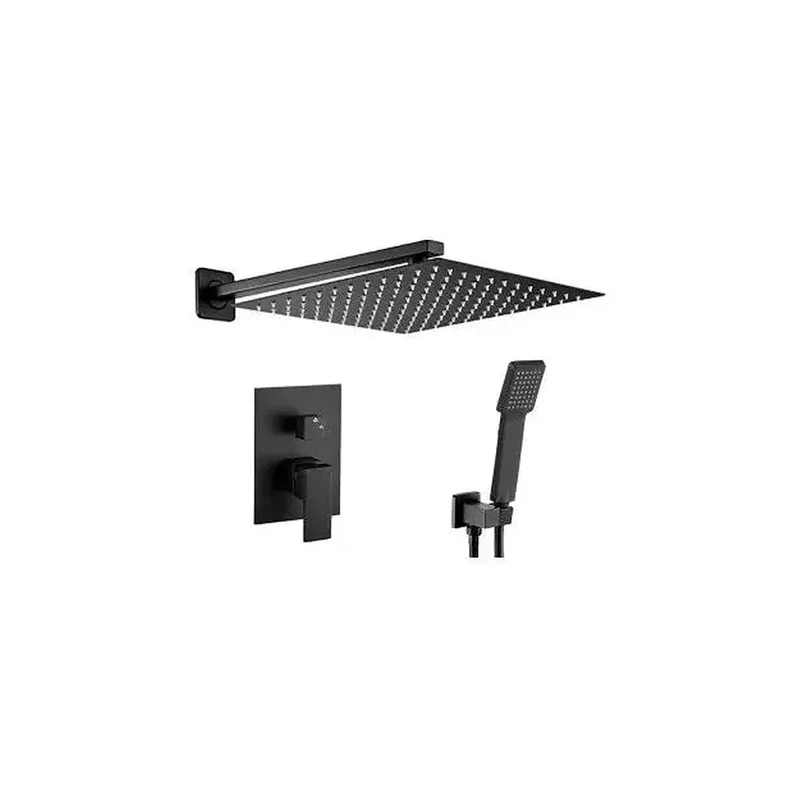 Conjunto de ducha empotrada a pared en acero inoxidable, latón y PVC negro mate Esla de Valaz