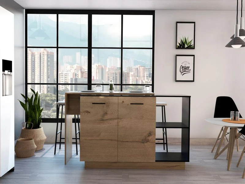 Barra de Cocina Eris, Café Claro y Wengue, con Dos Puertas Batientes ZF