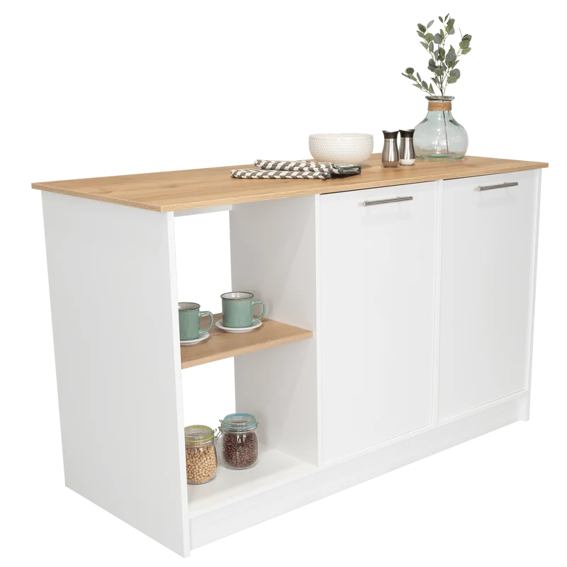 Barra de Cocina Samara, Blanco y Café Claro, con Dos Puertas y Entrepaños ZF