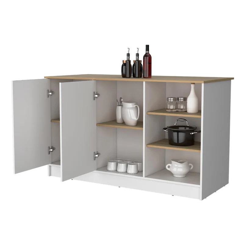 Barra de Cocina Lugano, Blanco Duqueza y Fresno Europeo, con Dos Puertas Abatibles ZF