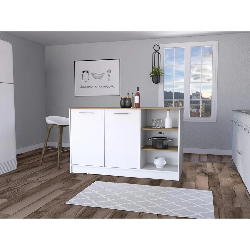 Barra de Cocina Lugano, Blanco Duqueza y Fresno Europeo, con Dos Puertas Abatibles ZF