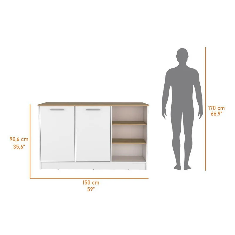 Barra de Cocina Lugano, Blanco Duqueza y Fresno Europeo, con Dos Puertas Abatibles ZF