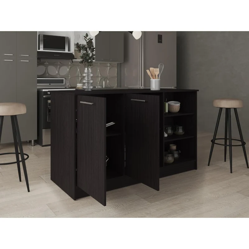 Barra de Cocina Ginger, Wengue, contiene tres entrepaños para guardar objetos de cocina ZF