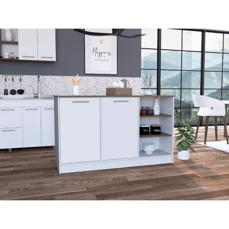 Barra de Cocina Lugano, Blanco Nevado y Nogal, con Dos Puertas Abatibles ZF