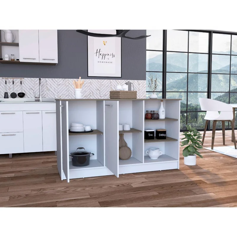 Barra de Cocina Lugano, Blanco Nevado y Nogal, con Dos Puertas Abatibles ZF