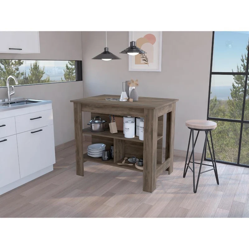 Barra de Cocina Cala, Nogal, con Amplia Superficie En La Mesa ZF