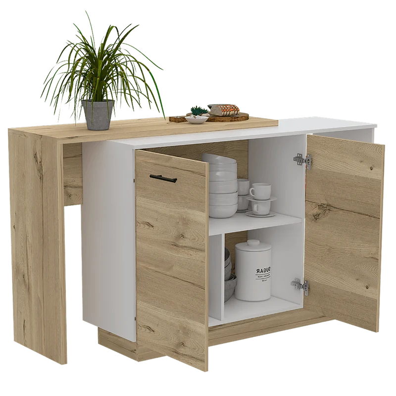 Barra de Cocina Eris, Café Claro y Blanco, con Dos Puertas Batientes ZF