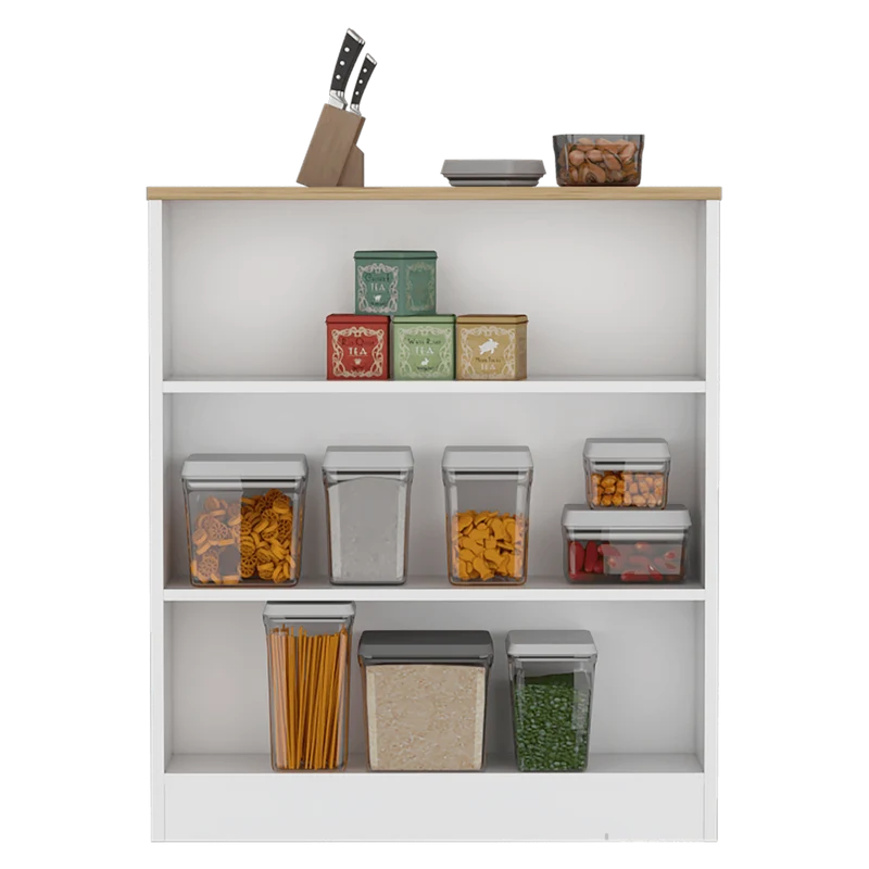 Barra de Cocina Mayer, Blanco y Macadamia, con tres entrepaños para ubicar vasos y frascos