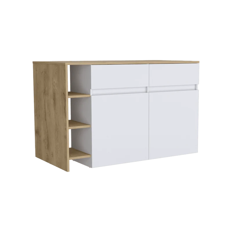 Barra de Cocina Polux, Blanco Vainilla Y Beige , con Amplia Superficie Superior y Entrepaños