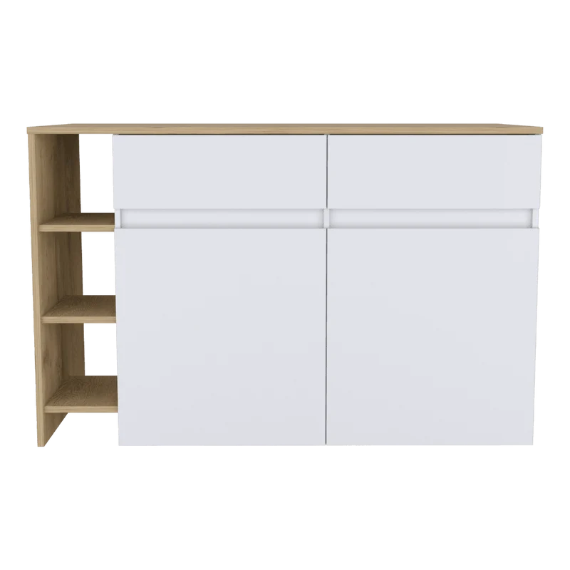 Barra de Cocina Polux, Blanco Vainilla Y Beige , con Amplia Superficie Superior y Entrepaños